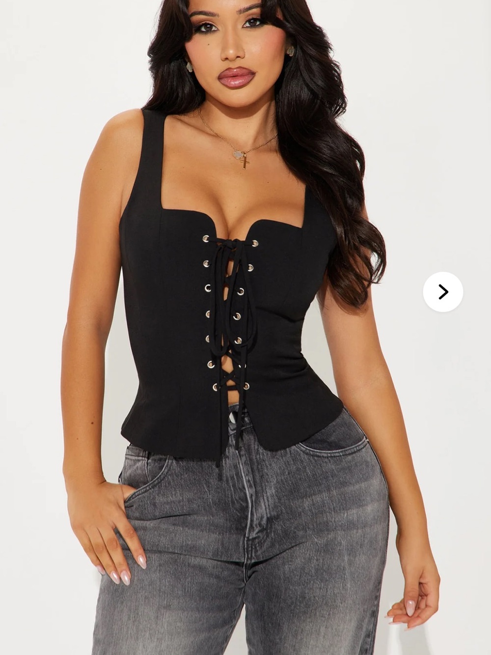 Fashion Nova Black Lace-Up Corset Tank